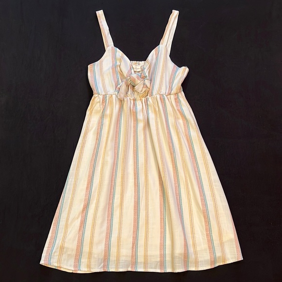 Altar'd State Ivory Stripe Tie Front Sun Dress Small EUC - Picture 2 of 7
